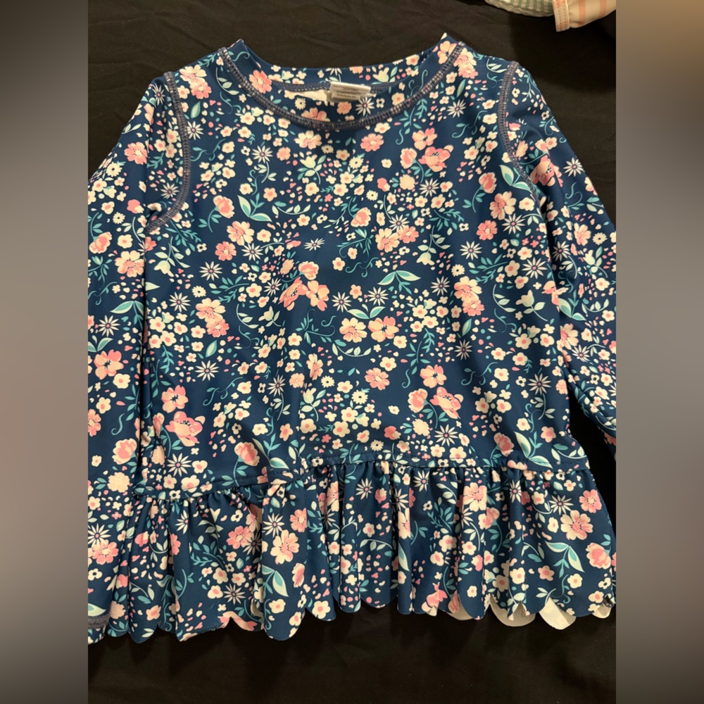Ruffle Butts Blue Floral Kids rash guard
